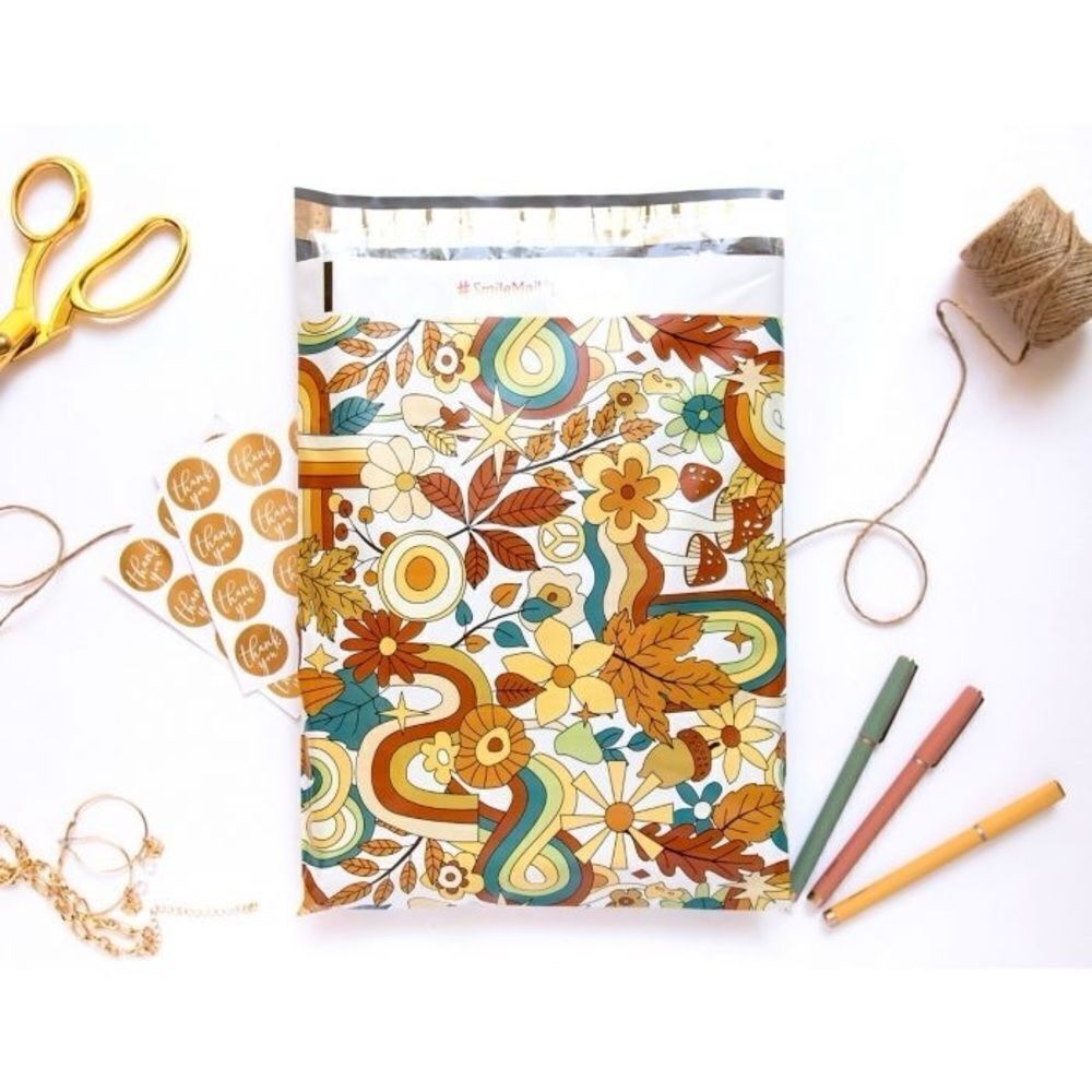 20- 10x13 Leafy Vibes Retro Print Poly Mailers - Picture 3 of 5